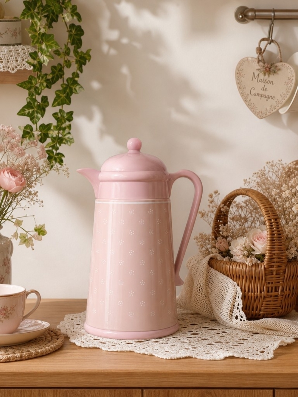 Pink Floral Matte Thermal Coffee Carafe